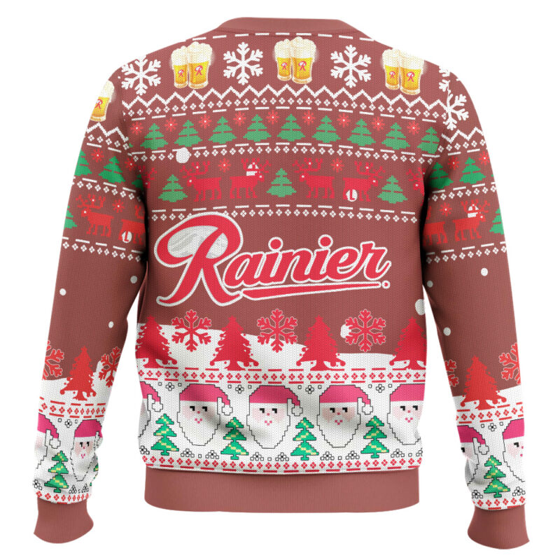 Hooktab Rainier Beer Santa Claus Ugly Christmas Sweater Hooktab Rainier Beer Santa Claus Ugly Christmas Sweater