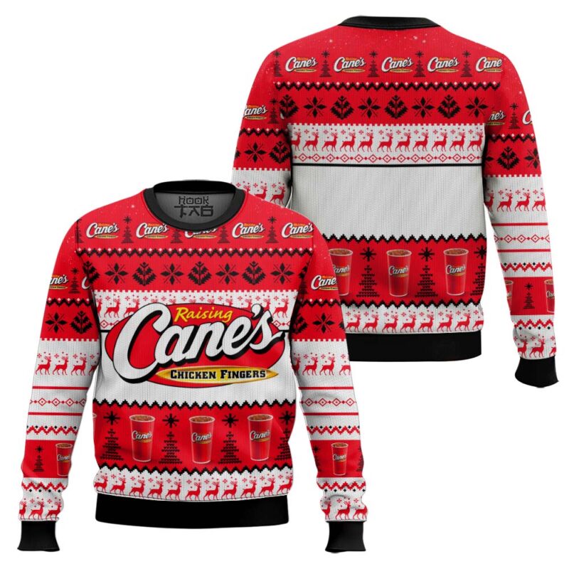 Hooktab Raising Cane's Chicken Fingers Ugly Christmas Sweater Hooktab Raising Cane's Chicken Fingers Ugly Christmas Sweater