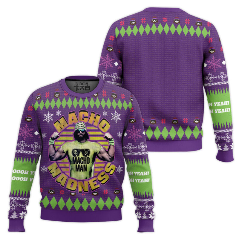 Hooktab Randy Savage Macho Madness WWE Ugly Christmas Sweater Hooktab Randy Savage Macho Madness WWE Ugly Christmas Sweater