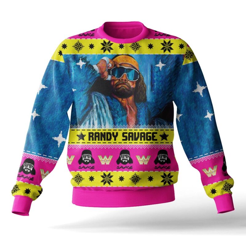 Hooktab Randy Savage WWE Ugly Christmas Sweater Hooktab Randy Savage WWE Ugly Christmas Sweater