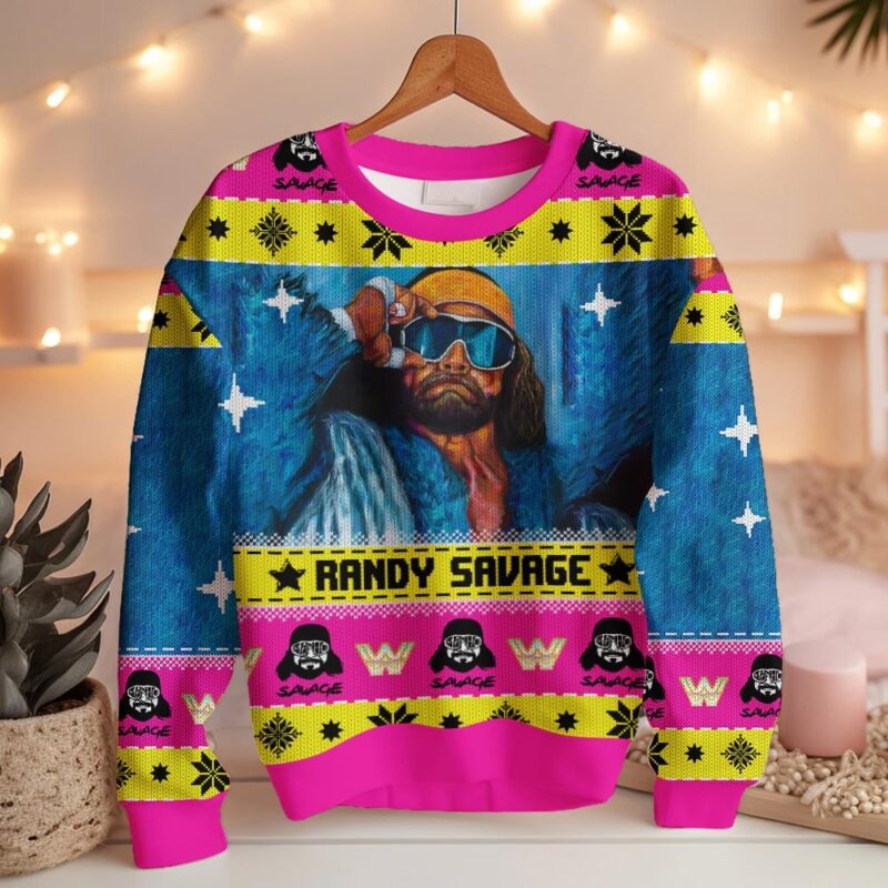 Hooktab Randy Savage WWE Ugly Christmas Sweater Hooktab Randy Savage WWE Ugly Christmas Sweater