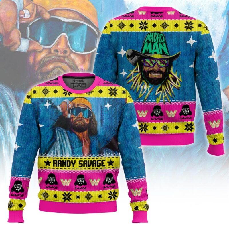 Hooktab Randy Savage WWE Ugly Christmas Sweater Hooktab Randy Savage WWE Ugly Christmas Sweater