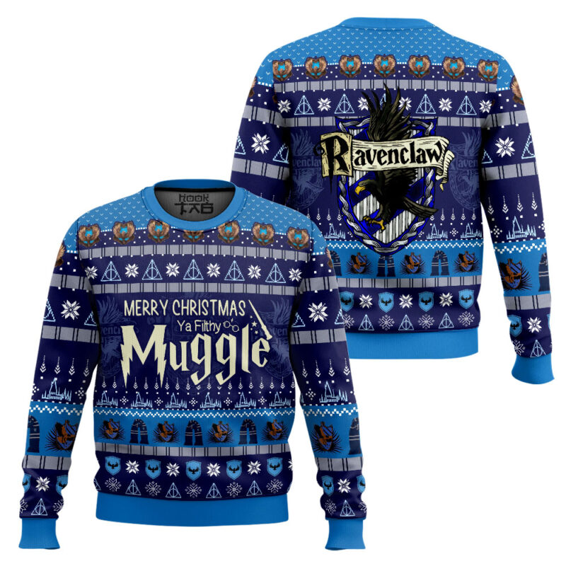 Hooktab Ravenclaw Merry Christmas Ya Filthy Muggle Sweater Hooktab Ravenclaw Merry Christmas Ya Filthy Muggle Sweater