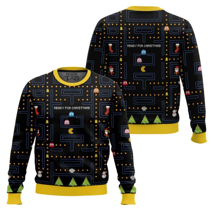 Hooktab Ready For Xmas Pac Man Ugly Christmas Sweater Hooktab Ready For Xmas Pac Man Ugly Christmas Sweater