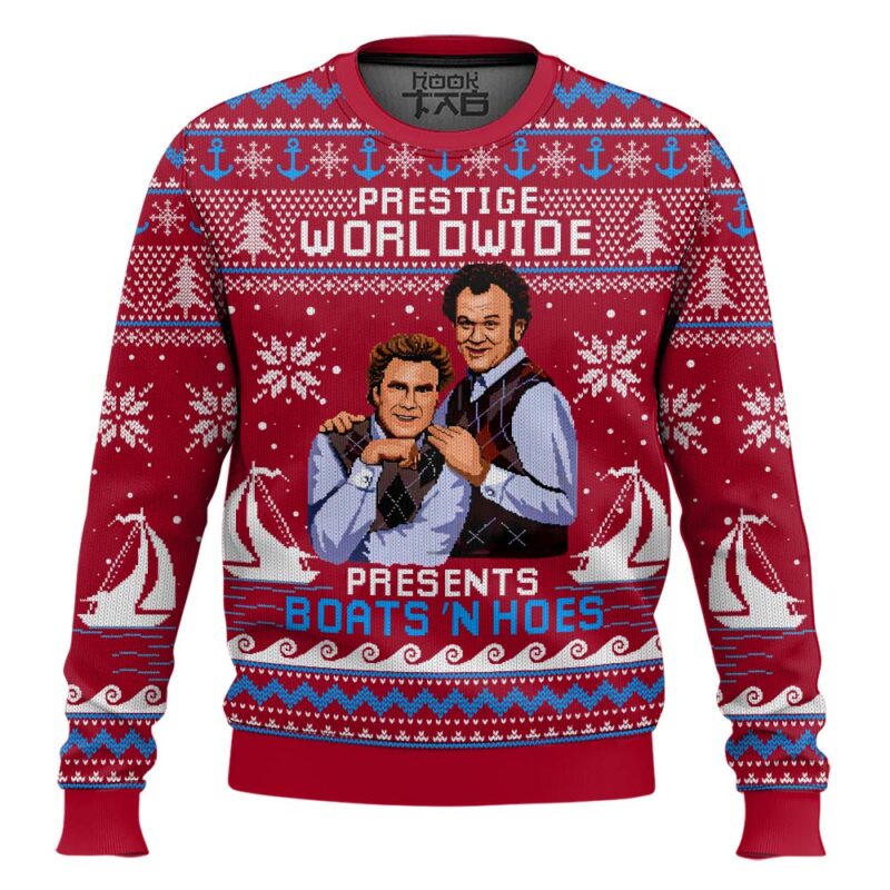 Hooktab Red Boats 'N Hoes Step Brothers Ugly Christmas Sweater