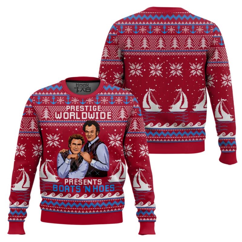Hooktab Red Boats 'N Hoes Step Brothers Ugly Christmas Sweater Hooktab Red Boats 'N Hoes Step Brothers Ugly Christmas Sweater