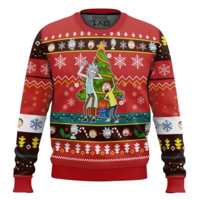 Hooktab Red Christmas Rick And Morty Ugly Christmas Sweater