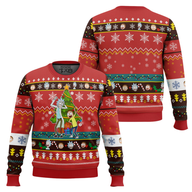 Hooktab Red Christmas Rick And Morty Ugly Christmas Sweater Hooktab Red Christmas Rick And Morty Ugly Christmas Sweater