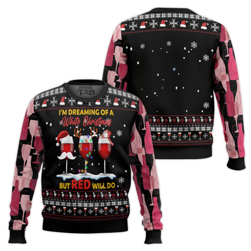 Hooktab Red Christmas Wine Ugly Christmas Sweater Hooktab Red Christmas Wine Ugly Christmas Sweater
