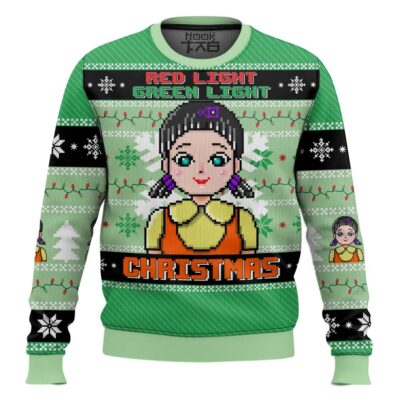 Hooktab Red & Green Light Squid Game Ugly Christmas Sweater