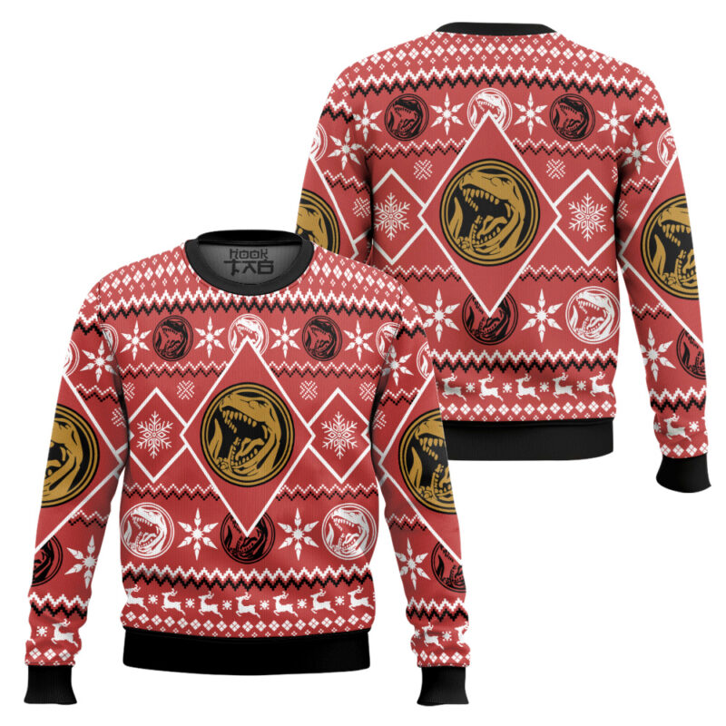 Hooktab Red Power Rangers Mighty Morphin Ugly Christmas Sweater Hooktab Red Power Rangers Mighty Morphin Ugly Christmas Sweater