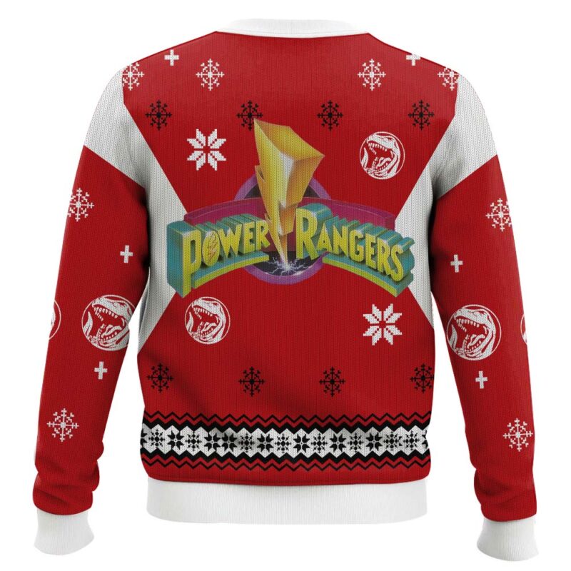Hooktab Red Power Rangers Ugly Christmas Sweater Hooktab Red Power Rangers Ugly Christmas Sweater