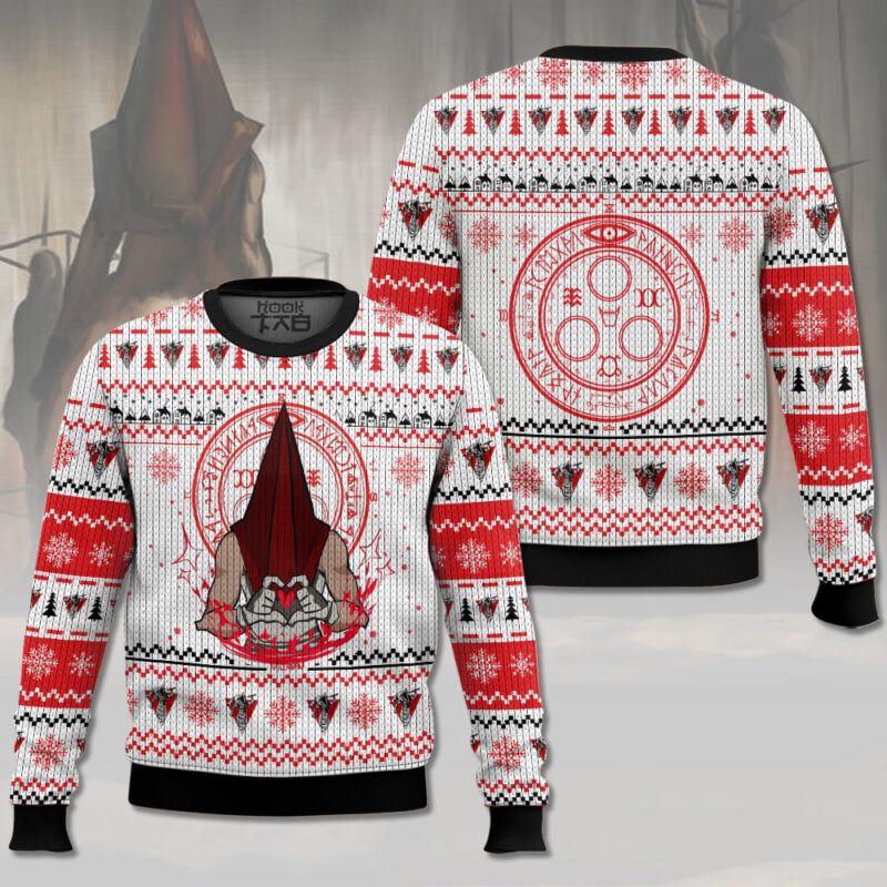 Hooktab Red Pyramid Thing Silent Hill Ugly Christmas Sweater Hooktab Red Pyramid Thing Silent Hill Ugly Christmas Sweater