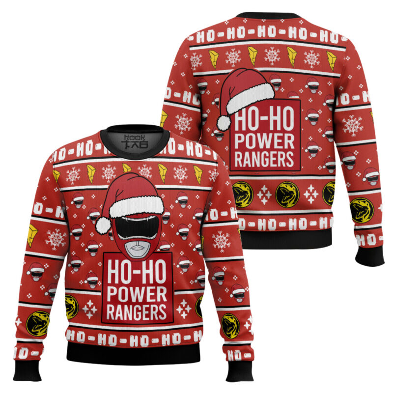 Hooktab Red Ranger Ho-ho Power Rangers Ugly Christmas Sweater Hooktab Red Ranger Ho-ho Power Rangers Ugly Christmas Sweater