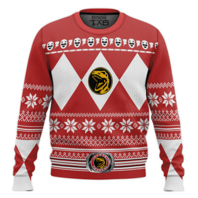 Hooktab Red Ranger Mighty Morphin Power Ranger Ugly Christmas Sweater