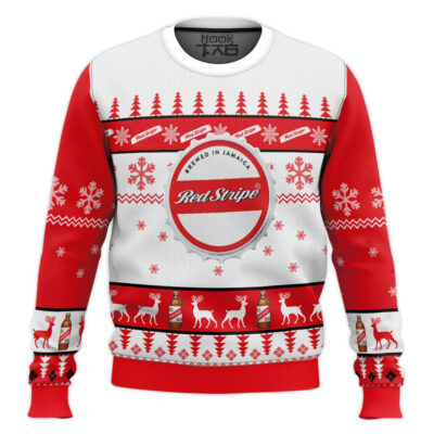 Hooktab Red Stripe Beer Ugly Christmas Sweater