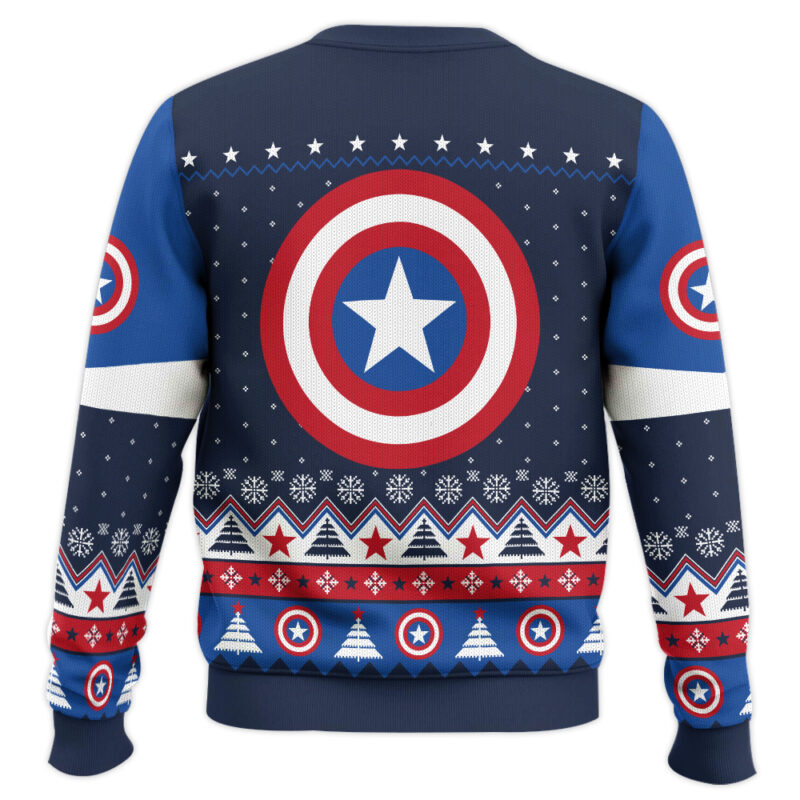 Hooktab Red White And Blue Captain America Ugly Christmas Sweater Hooktab Red White And Blue Captain America Ugly Christmas Sweater