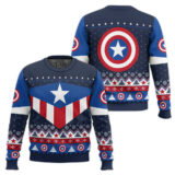Hooktab Red White And Blue Captain America Ugly Christmas Sweater