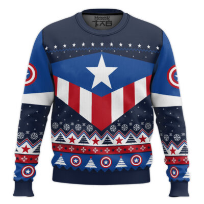 Hooktab Red White And Blue Captain America Ugly Christmas Sweater