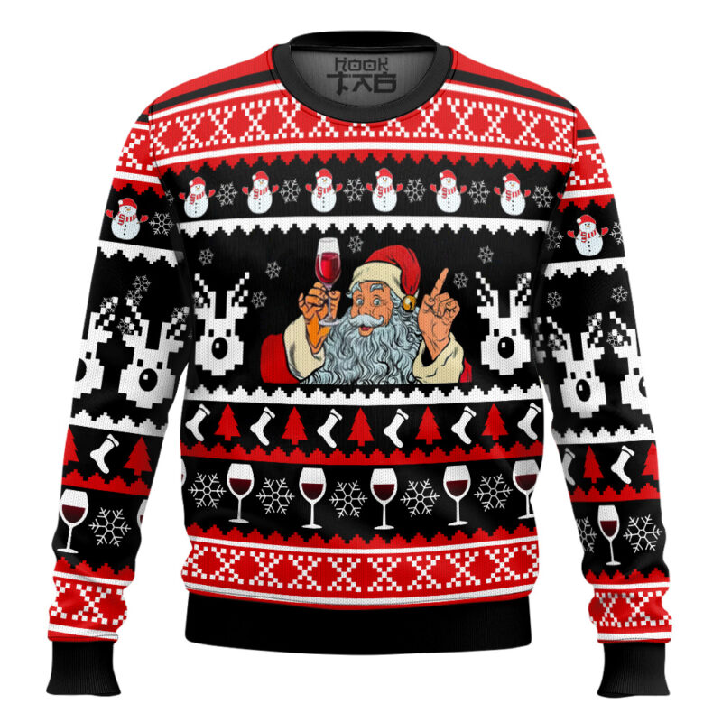 Hooktab Red Wine Santa Ugly Christmas Sweater Hooktab Red Wine Santa Ugly Christmas Sweater