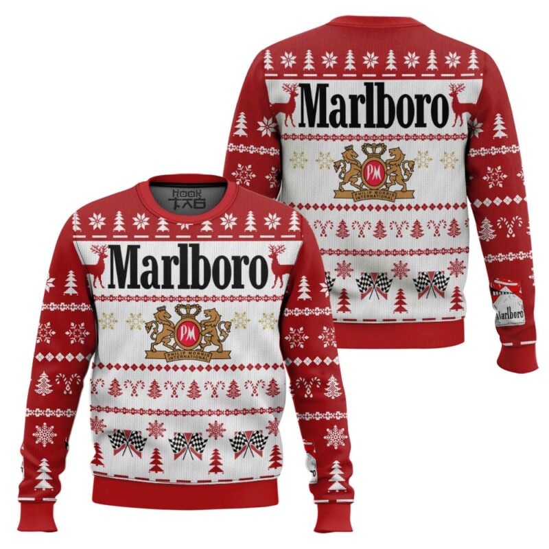 Hooktab Reindeer Racing Marlboro Ugly Christmas Sweater Hooktab Reindeer Racing Marlboro Ugly Christmas Sweater