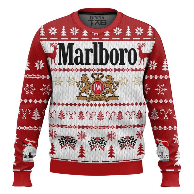 Hooktab Reindeer Racing Marlboro Ugly Christmas Sweater
