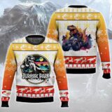 Hooktab Retro T-rex Jurassic Park Ugly Christmas Sweater