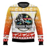 Hooktab Retro T-rex Jurassic Park Ugly Christmas Sweater