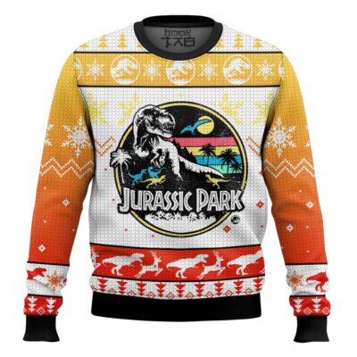 Hooktab Retro T-rex Jurassic Park Ugly Christmas Sweater