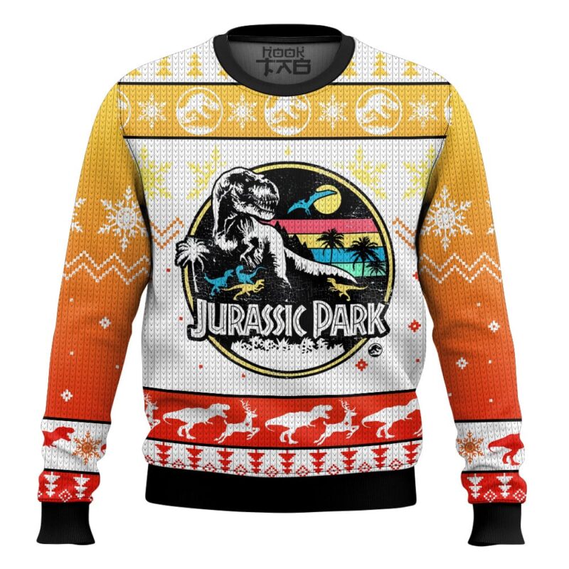 Hooktab Retro T-rex Jurassic Park Ugly Christmas Sweater