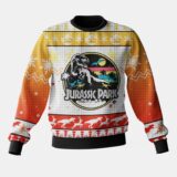 Hooktab Retro T-rex Jurassic Park Ugly Christmas Sweater