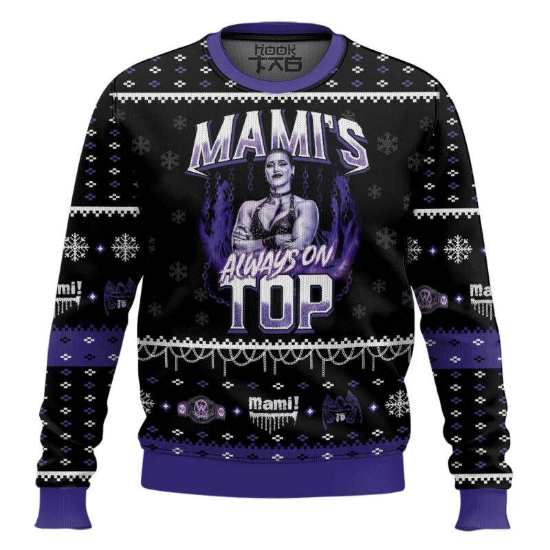 Hooktab Rhea Ripley Mamis Always On Top WWE Ugly Christmas Sweater Hooktab Rhea Ripley Mamis Always On Top WWE Ugly Christmas Sweater