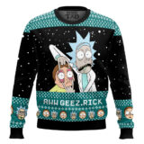 Hooktab Rick And Morty Aww Geez Rick Ugly Christmas Sweater