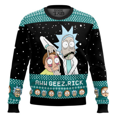 Hooktab Rick And Morty Aww Geez Rick Ugly Christmas Sweater