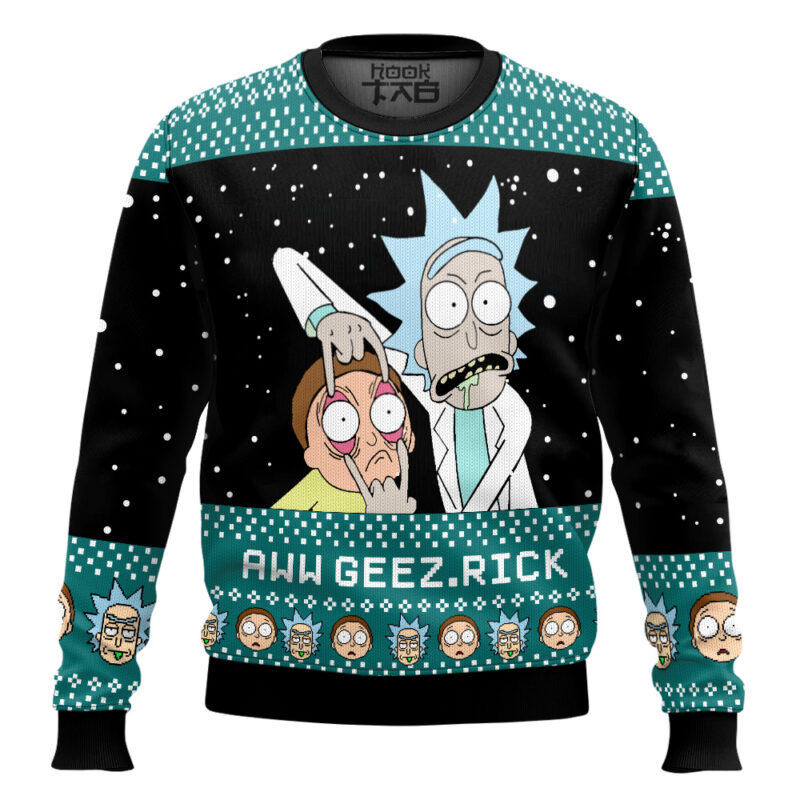 Hooktab Rick And Morty Aww Geez Rick Ugly Christmas Sweater Hooktab Rick And Morty Aww Geez Rick Ugly Christmas Sweater