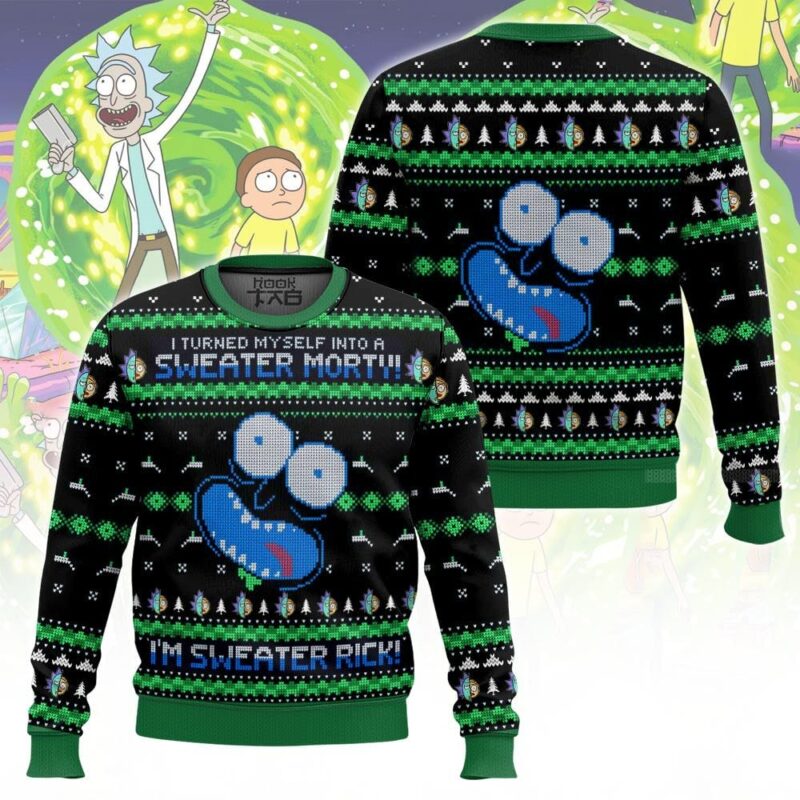 Hooktab Rick And Morty I Turned Myself Into A Sweater Morty Ugly Christmas Sweater Hooktab Rick And Morty I Turned Myself Into A Sweater Morty Ugly Christmas Sweater