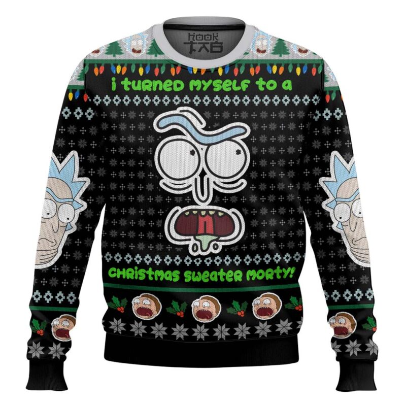 Hooktab Rick And Morty I Turned Myself Into A Sweater Rick Ugly Christmas Sweater