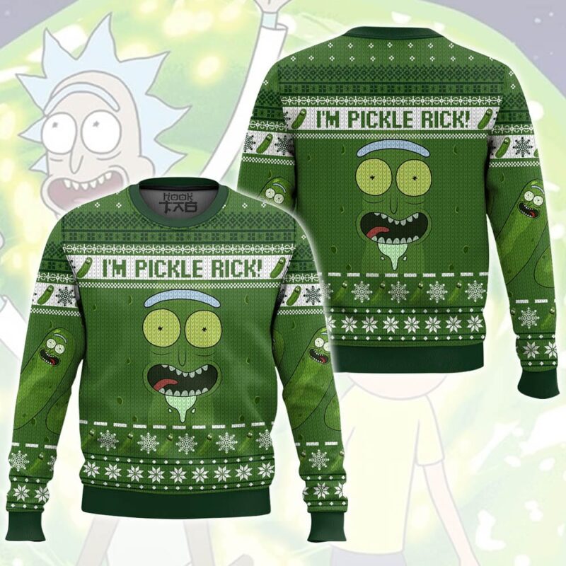Hooktab Rick And Morty I'm Pickle Rick Ugly Christmas Sweater Hooktab Rick And Morty I'm Pickle Rick Ugly Christmas Sweater