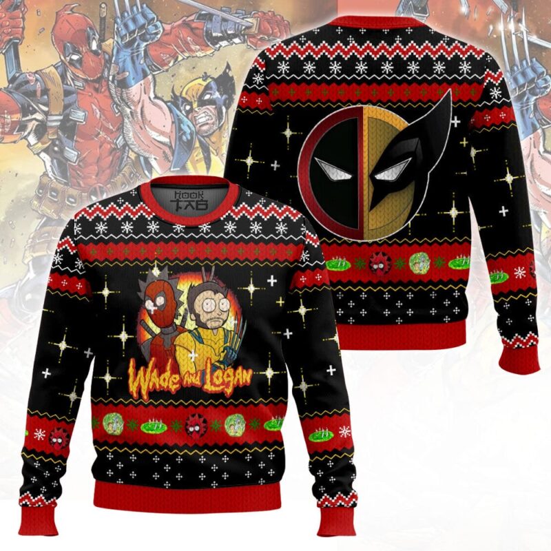 Hooktab Rick And Morty In Deadpool Multiverse Ugly Christmas Sweater Hooktab Rick And Morty In Deadpool Multiverse Ugly Christmas Sweater