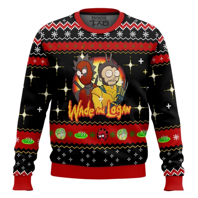 Hooktab Rick And Morty In Deadpool Multiverse Ugly Christmas Sweater