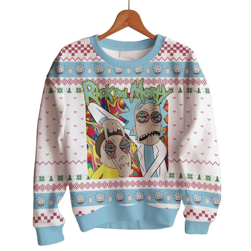 Hooktab Rick And Morty In Mushroom Tripping Ugly Christmas Sweater Hooktab Rick And Morty In Mushroom Tripping Ugly Christmas Sweater