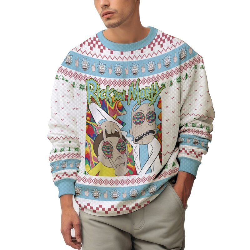 Hooktab Rick And Morty In Mushroom Tripping Ugly Christmas Sweater Hooktab Rick And Morty In Mushroom Tripping Ugly Christmas Sweater