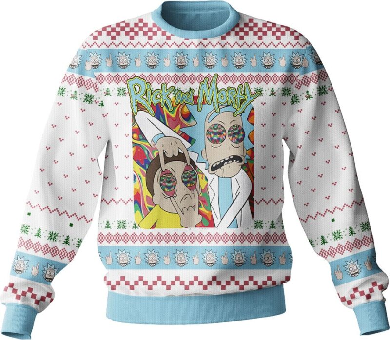 Hooktab Rick And Morty In Mushroom Tripping Ugly Christmas Sweater Hooktab Rick And Morty In Mushroom Tripping Ugly Christmas Sweater