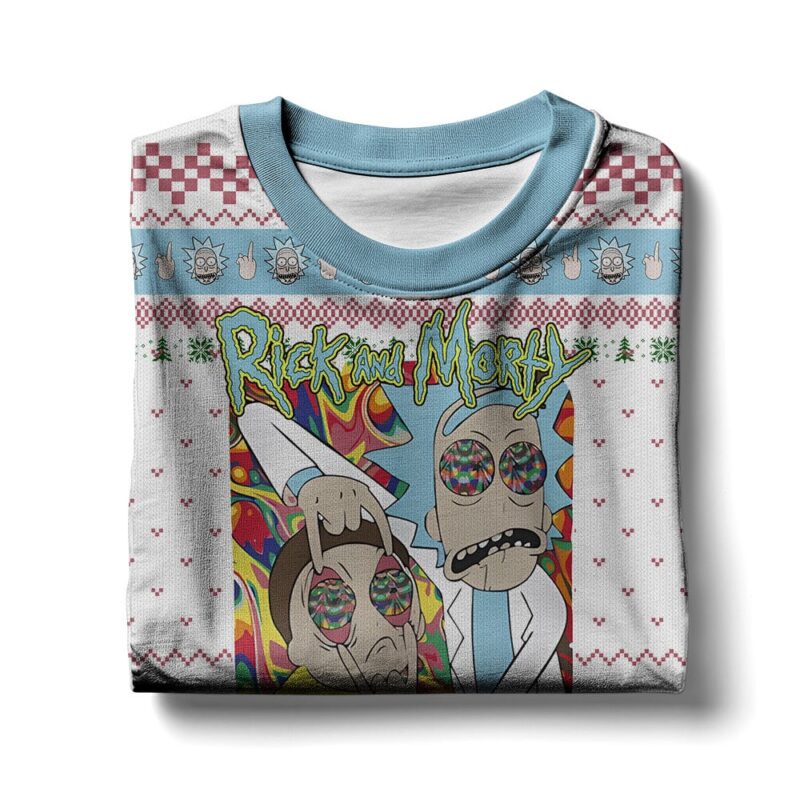 Hooktab Rick And Morty In Mushroom Tripping Ugly Christmas Sweater Hooktab Rick And Morty In Mushroom Tripping Ugly Christmas Sweater