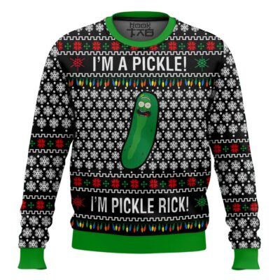 Hooktab Rick And Morty Pickle Rick Ugly Christmas Sweater