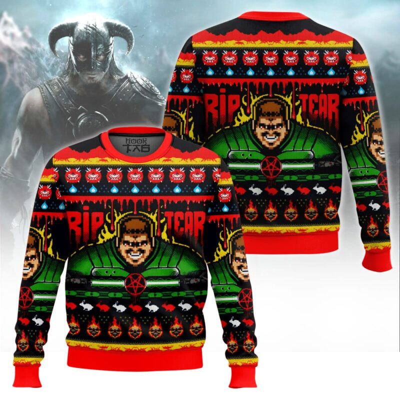 Hooktab Rip And Tear Doom Ugly Christmas Sweater Hooktab Rip And Tear Doom Ugly Christmas Sweater