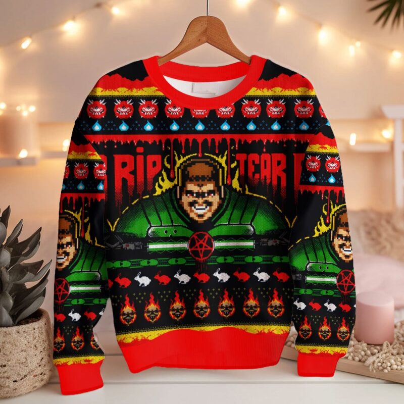 Hooktab Rip And Tear Doom Ugly Christmas Sweater Hooktab Rip And Tear Doom Ugly Christmas Sweater