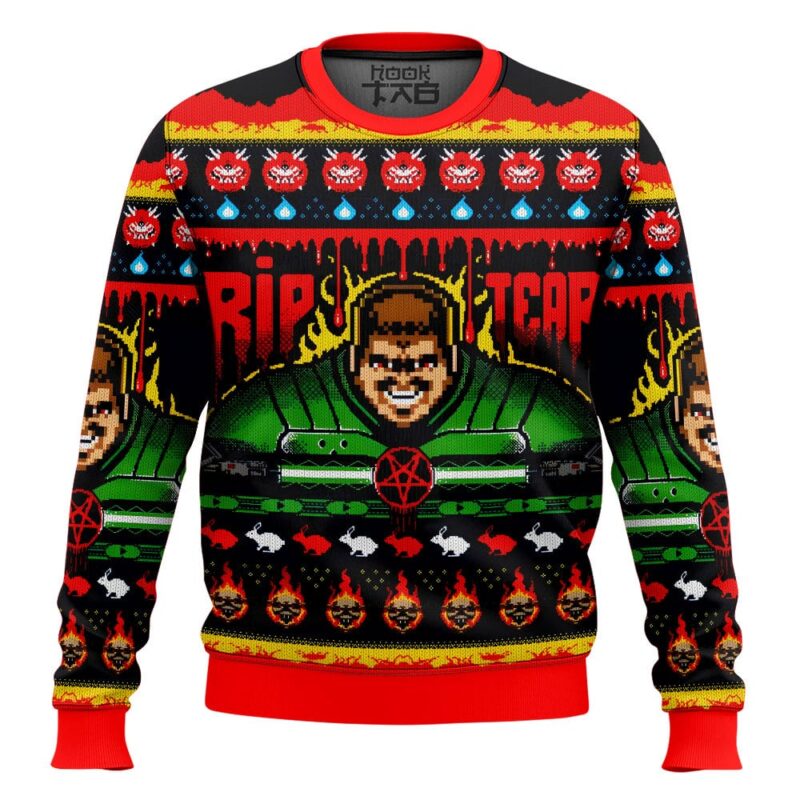 Hooktab Rip And Tear Doom Ugly Christmas Sweater