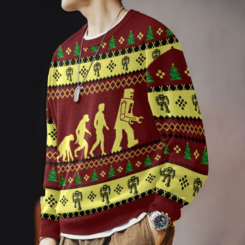 Hooktab Robot Evolution Sheldon Cooper The Big Bang Theory Ugly Christmas Sweater Hooktab Robot Evolution Sheldon Cooper The Big Bang Theory Ugly Christmas Sweater