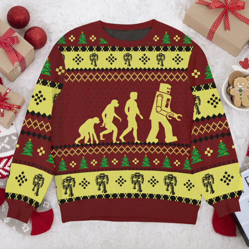 Hooktab Robot Evolution Sheldon Cooper The Big Bang Theory Ugly Christmas Sweater Hooktab Robot Evolution Sheldon Cooper The Big Bang Theory Ugly Christmas Sweater